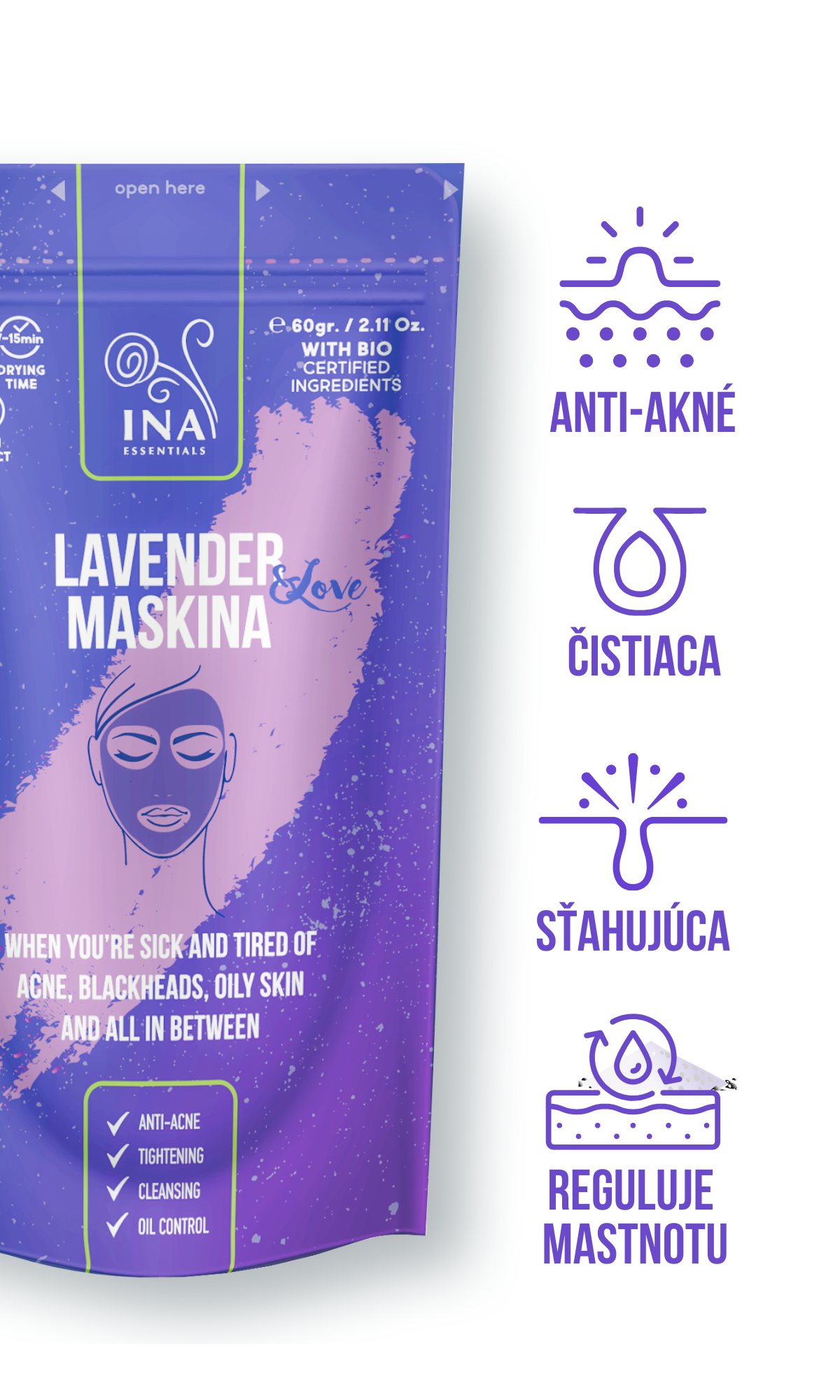 Maska na tvár - Levanduľová Maskina - intenzívna starostlivosť o Mastnú problematickú pleť (vzorka)
