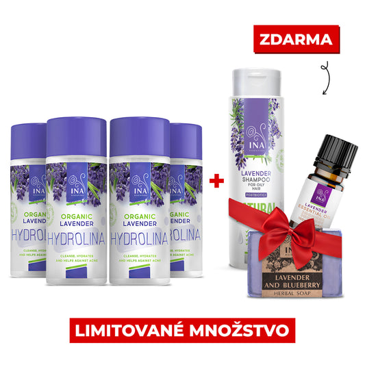 Kúpte 4 Levanduľové Hydroliny, získajte 1 Levanduľový šampón, Esenciálny olej a mydlo Zadarmo