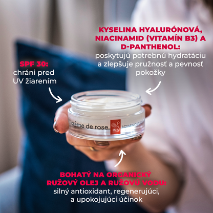 Crème de rose - Hydratačný krém s SPF30 - vysoko obohatený o Organický Esenciálny Ružový olej