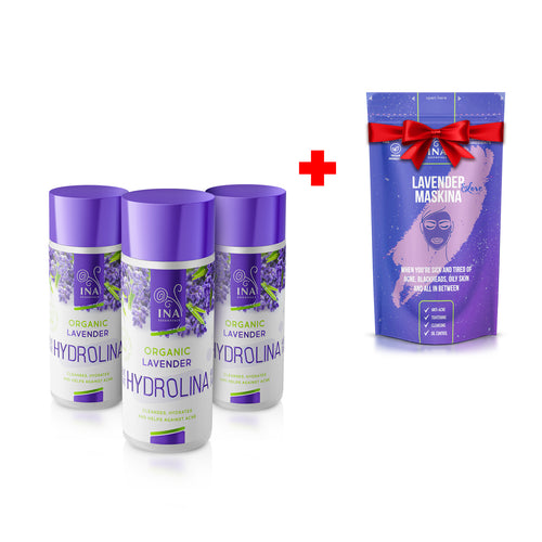 3 Organické Levanduľové vody- Hydrolina + Zdarma Maska na tvár - Levanduľová Maskina