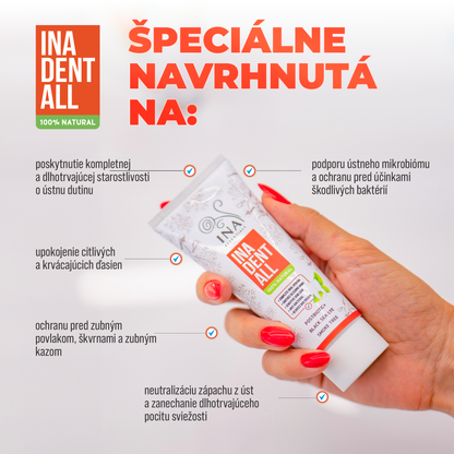 Prírodná Zubná Pasta bez Fluoridov so Škumpou vlasatou, Lúhom z Čierneho mora a Postbiotikami - Ina Dent-All