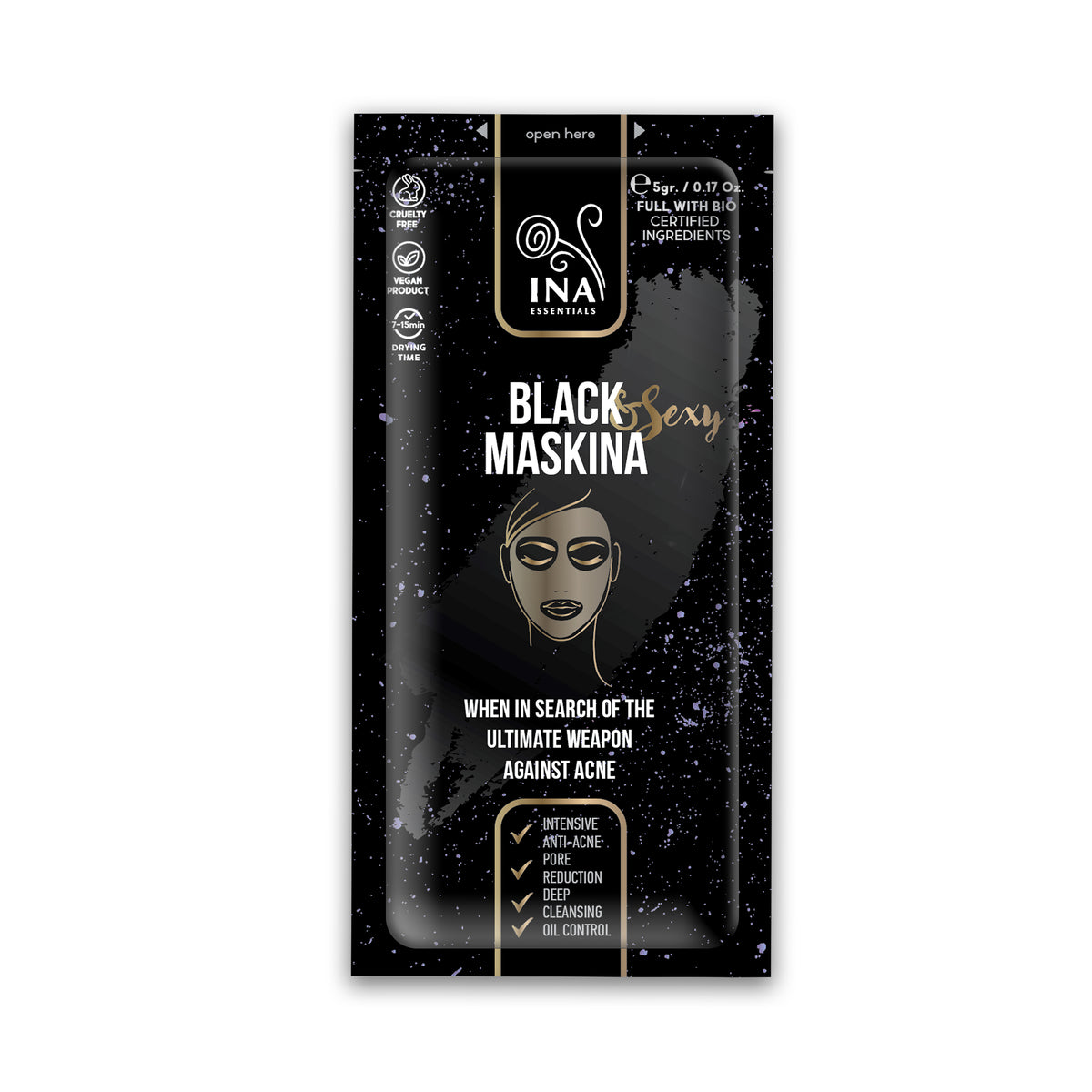 Maska na tvár - Čierna Maskina - intenzívna starostlivosť o Akné a Čierne bodky (vzorka)